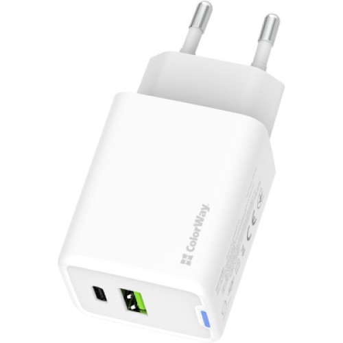 Зарядное устройство ColorWay C101E GaN Mini 45W PD PPS USB-C + USB-A QC4.0 white (CW-CHS060PD-WT)