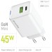 Зарядное устройство ColorWay C101E GaN Mini 45W PD PPS USB-C + USB-A QC4.0 white (CW-CHS060PD-WT)