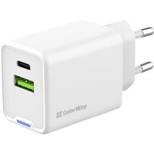Зарядное устройство ColorWay C101E GaN Mini 45W PD PPS USB-C + USB-A QC4.0 white (CW-CHS060PD-WT)