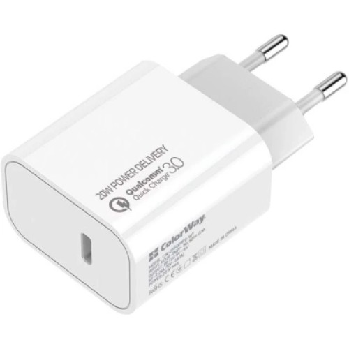 Зарядное устройство ColorWay C102A Power Delivery 20W USB-C + cable USB-C to USB-C 1.0m 3.0A 65W grey (CW-CHS026PD-WT/CBPDCC040-GR)