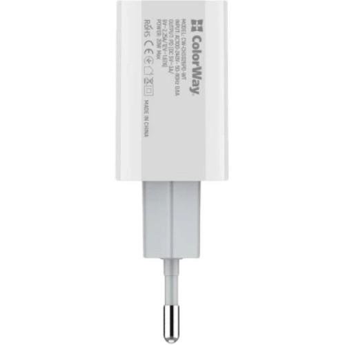Зарядное устройство ColorWay C102A Power Delivery 20W USB-C + cable USB-C to USB-C 1.0m 3.0A 65W grey (CW-CHS026PD-WT/CBPDCC040-GR)