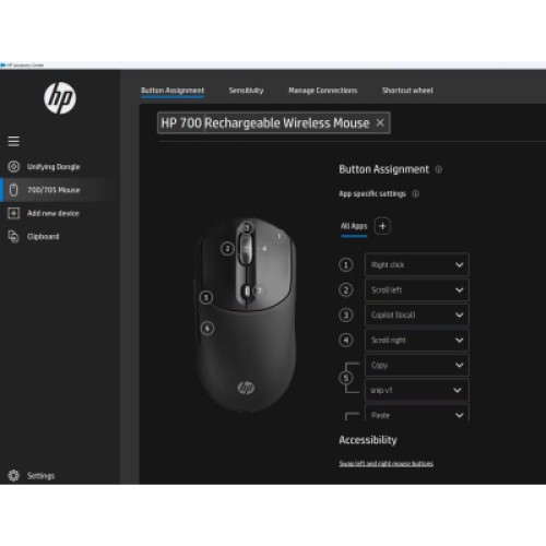 Мышка HP 700 Rechargeable Wireless/Bluetooth Black (AZ7B0AA)