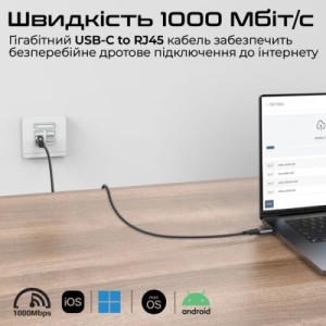Дата кабель USB-C to RJ45 Ethernet 5.0m Promate (clink-rj45)