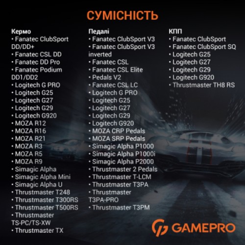 Кресло игровое GamePro RS100 із кріпленням для керма, педалей та коробки передач Black (RS100)