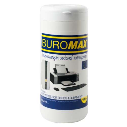 Салфетки Buromax Wet wipes for OFFICE Equipment 100pcs, tube (BM.0801)