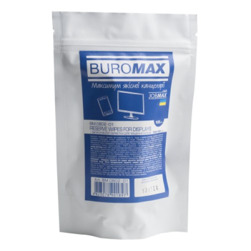 Салфетки Buromax JOBMAX Wet wipes for DISPLAYS 100pcs, plastic pouch (BM.0802-01)