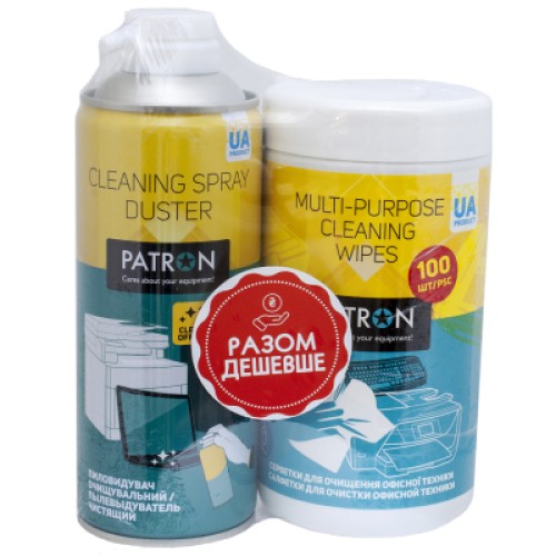Чистящий сжатый воздух Patron spray duster 400ml F3-020 + wipes F3-028 (CS-PN-BUNDL-2)