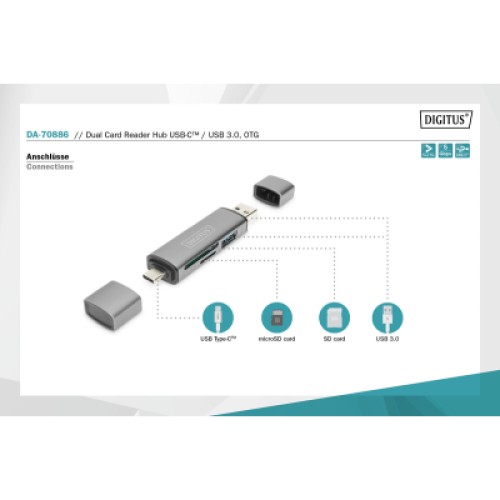 Считыватель флеш-карт Digitus USB-C/USB 3.0 SD/MicroSD (DA-70886)
