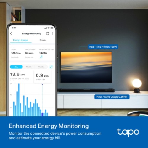 Умная розетка TP-Link Tapo P110M N300 BT 16A (TAPO-P110M)
