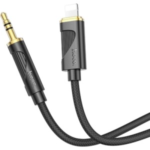 Кабель мультимедійний Lightning to 3.5mm M 1.0m silicone black HOCO (6942007625494)