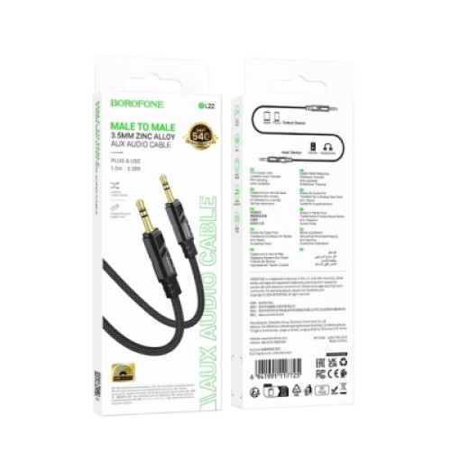 Кабель мультимедийный 3.5mm M to 3.5mm M 1.0m black BOROFONE (6941991117725)
