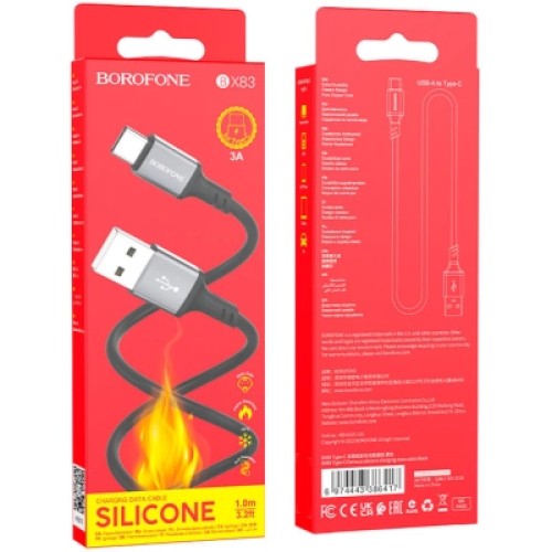 Дата кабель USB 2.0 AM to USB-C 1.0m 3A black BOROFONE (6974443386417)
