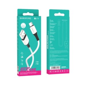 Дата кабель USB 2.0 AM to USB-C 1.0m 3A silicone white BOROFONE (6974443384796)