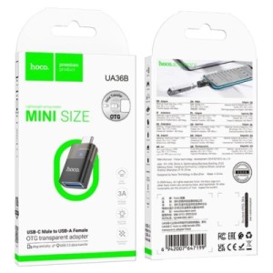 Перехідник OTG USB 3.0 AF to USB-C Black HOCO (6942007647199)