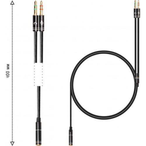 Кабель мультимедийный 3.5mm F to 2x3.5mm M 0.4m (4pin) black XoKo (AC-009)