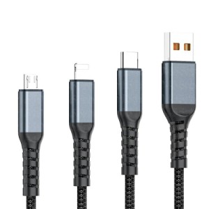 Дата кабель USB 2.0 AM to Lightning + Micro 5P + USB-C 1.2m 100W nylon black XoKo (SC-3100)