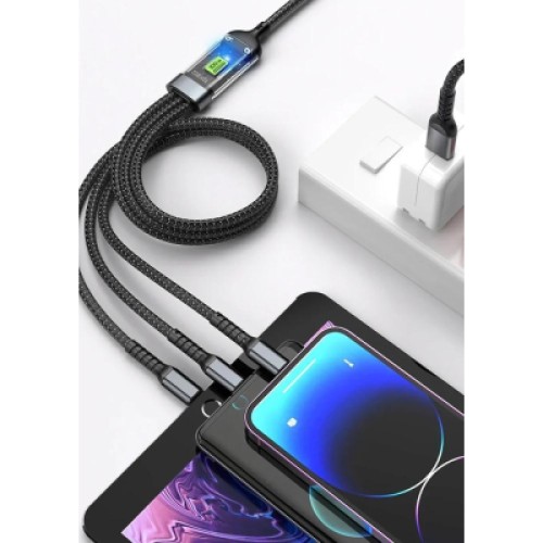 Дата кабель USB 2.0 AM to Lightning + Micro 5P + USB-C 1.2m 100W nylon black XoKo (SC-3100)