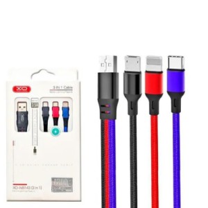 Дата кабель USB 2.0 AM to Lightning + Micro 5P + USB-C 1.2m black red blue XO (XO-NB143-3in1)
