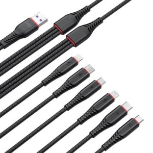 Дата кабель USB 2.0 AM to 2xLightning + 2xMicro 5P + 2xUSB-C 1.2m black XO (XO-NB196-6in1)