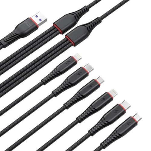 Дата кабель USB 2.0 AM to 2xLightning + 2xMicro 5P + 2xUSB-C 1.2m black XO (XO-NB196-6in1)