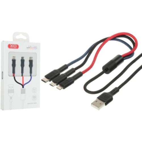 Дата кабель USB 2.0 AM to Lightning + Micro 5P + USB-C 1.2m black XO (XO-NB54-3in1)