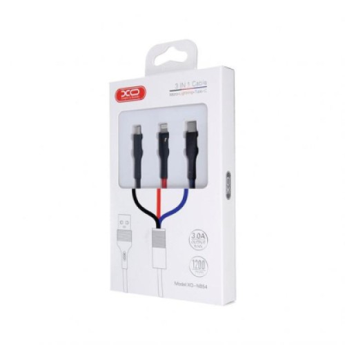 Дата кабель USB 2.0 AM to Lightning + Micro 5P + USB-C 1.2m black XO (XO-NB54-3in1)