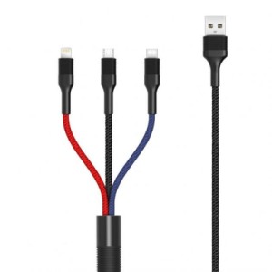 Дата кабель USB 2.0 AM to Lightning + Micro 5P + USB-C 1.2m black XO (XO-NB54-3in1)