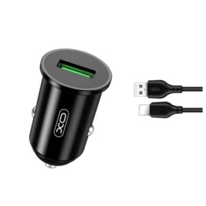 Зарядное устройство XO USB QC3.0 18W + cable USB to Lightning black (TZ12-L-BK)