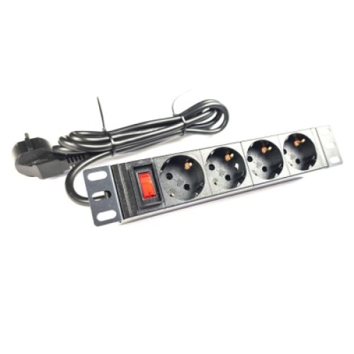 Силовой блок 10" 1U, 4xSchuko, кабель 1.8м, вилка Schuko, алюм. корпус Eserver (WT-2316A)