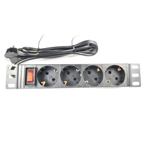 Силовой блок 10" 1U, 4xSchuko, кабель 1.8м, вилка Schuko, алюм. корпус Eserver (WT-2316A)