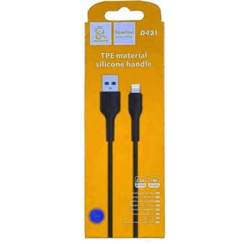 Дата кабель USB 2.0 AM to Lightning 1.0m 2.4A silicone black Denmen (DM-D42L-BK)