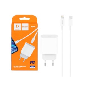 Зарядное устройство Denmen USB-C PD20W 3.6A + cable USB-C to Lightning white (DM-DC06L-WH)