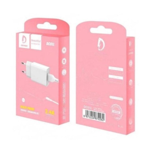 Зарядное устройство Denmen 1xUSB 2.4A + cable USB to Lightning white (DC01L-WH)