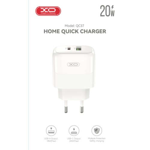 Зарядное устройство XO 1xUSB QC3.0 + 1xUSB-C PD20W (XO-QC37)