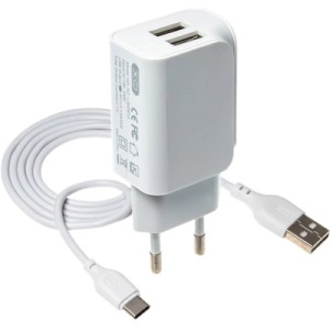 Зарядное устройство XO 2xUSB + cable USB-C white (XO-L35-TC)