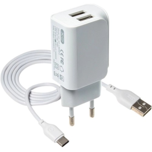 Зарядное устройство XO 2xUSB + cable USB-C white (XO-L35-TC)