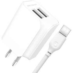 Зарядное устройство XO 2xUSB + cable USB-C white (XO-L35-TC)
