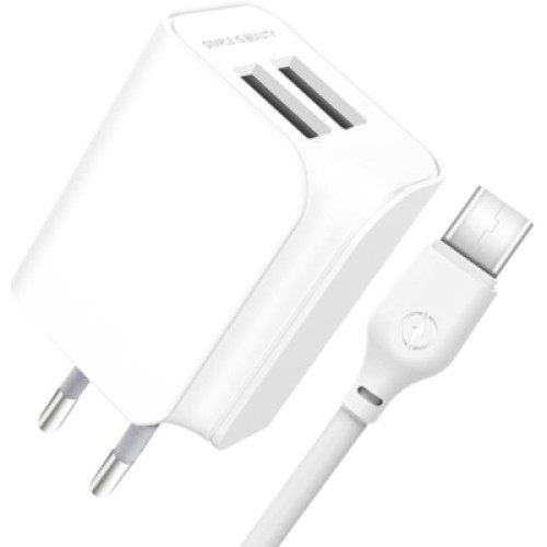 Зарядное устройство XO 2xUSB + cable USB-C white (XO-L35-TC)