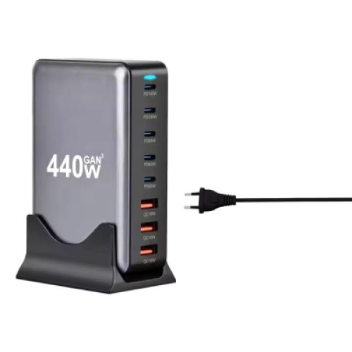 Зарядное устройство XoKo 2xUSB-С PD100W + 3xUSB-С PD65W + 3xUSB QC18W 440W GaN (QC-400)
