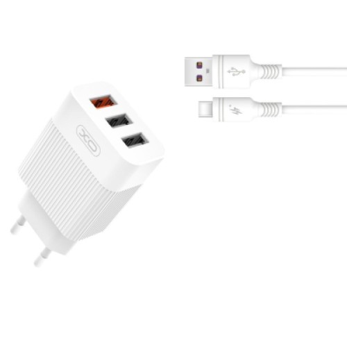 Зарядное устройство XO 1xUSB QC3.0 18W + 2xUSB 2.4A + cable USB-C white (L72-TC-WH)