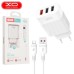 Зарядное устройство XO 1xUSB QC3.0 18W + 2xUSB 2.4A + cable USB-C white (L72-TC-WH)
