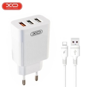Зарядное устройство XO 1xUSB QC3.0 18W + 2xUSB 2.4A + cable USB-C white (L72-TC-WH)