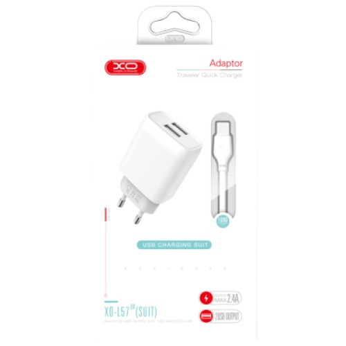 Зарядное устройство XO 2xUSB 2.4A + cable USB to Micro 5P white (L57-M-WH)