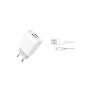 Зарядное устройство XO 2xUSB 2.4A + cable USB to Micro 5P white (L57-M-WH)