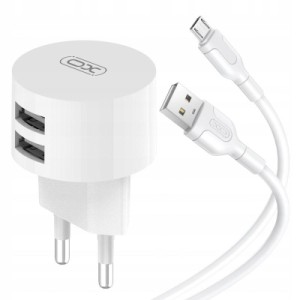 Зарядное устройство XO 2xUSB 2.4A + cable USB to Micro 5P white (L62-M-WH)