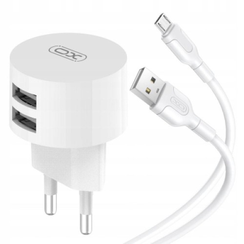 Зарядное устройство XO 2xUSB 2.4A + cable USB to Micro 5P white (L62-M-WH)