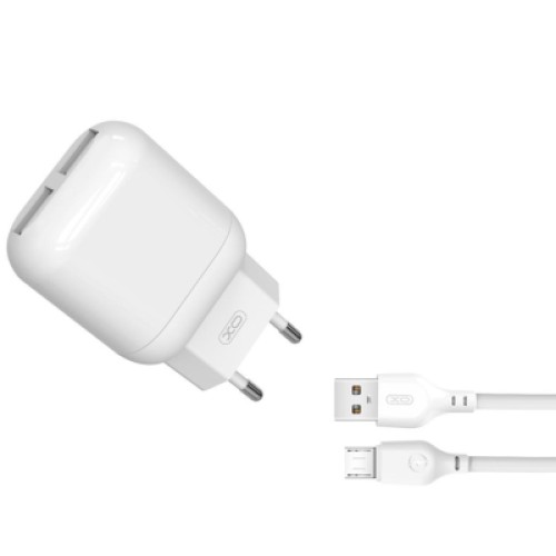 Зарядное устройство XO 2xUSB 2.4A + cable USB to Micro 5P white (L78-M-WH)