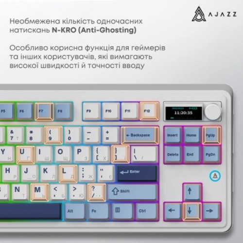 Клавиатура Ajazz AK870 PLUS Murad Switch RGB Wireless/Bluetooth/USB White (AK870-MU-BWD)