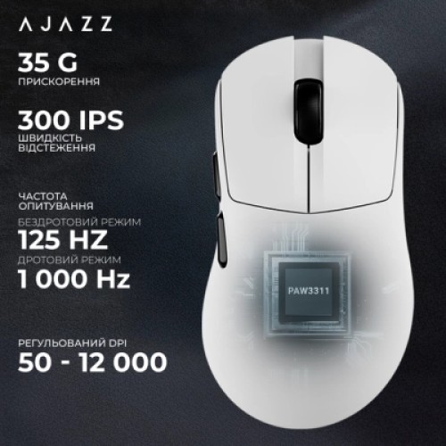 Мышка Ajazz AJ179 V2 MAX Wireless/Bluetooth/USB White (AJ179-V2-MAX-W)