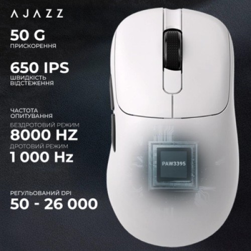 Мышка Ajazz AJ179PRO Wireless/Bluetooth/USB Charging Dock White (AJ179-PRO-W)